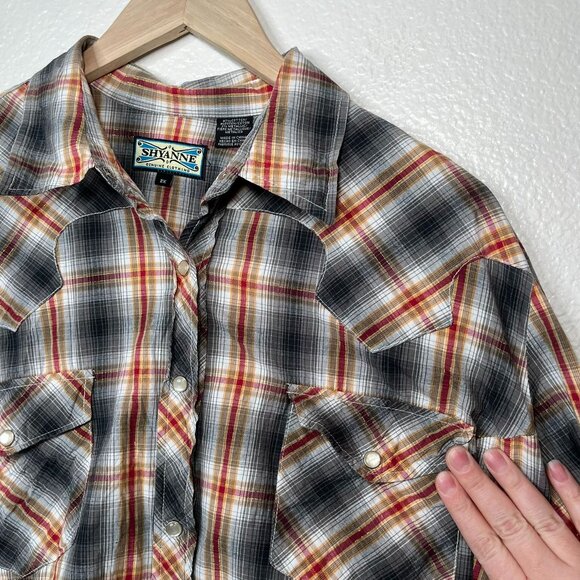 Shyanne Womens Plaid Cotton Pearl Snap Western Button Down Shirt Plus size 2X - Picture 7 of 9